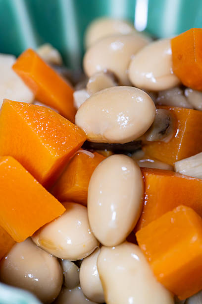 Macro shot of soybeans and vegetables side dish
