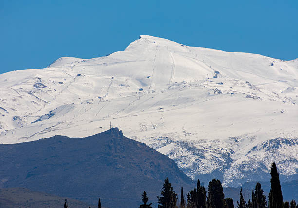 Snowy Sierra Nevada mountains seen from Alhambra, Granada, Spain