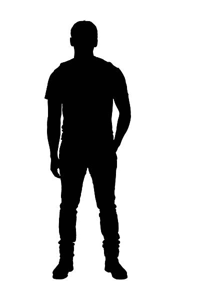 istock silhouette of front view of  man with jeans, hand pocket and looking at camera on white background 2247963862
