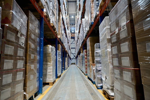 istock Logistics warehouse with packed inventory on high racks 2247965960