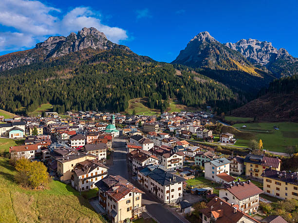 istock Campolongo, Dolomites alps town from drone 2247972874
