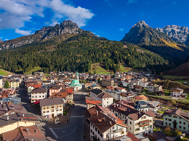 istock Campolongo, Dolomites alps town from drone 2247972902