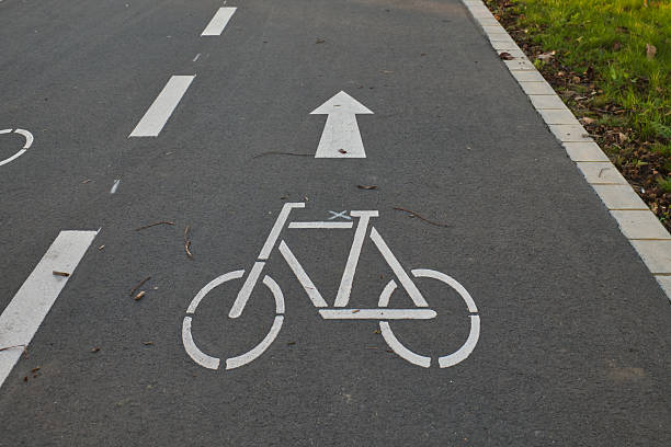 istock Bicycle path marking in Neuss, Germany guiding cyclists along the road 2247977062