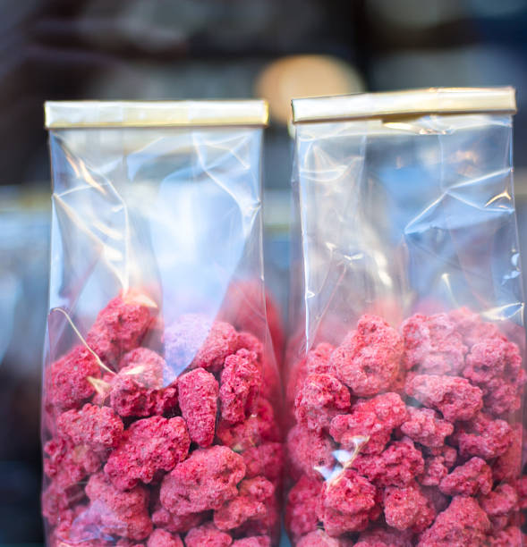 Paris, France: Two Bags Red Praline Nuts Lined Up Close-Up