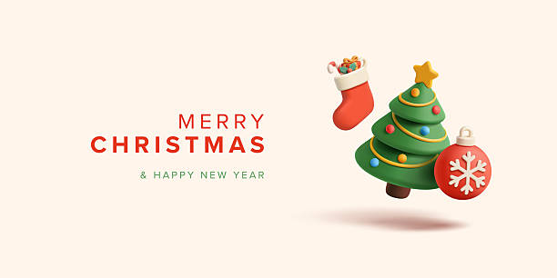 istock Christmas tree, Christmas red toy, sock with gift, candy cane. Minimalistic banner for Merry Christmas and New Year greetings. Vector illustration. 2247988882