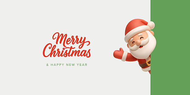 istock Cheerful 3D Santa Claus character looking out from behind a green background, showing Merry Christmas greetings or discount. For Christmas, New Year greetings. Vector illustration. 2247988933