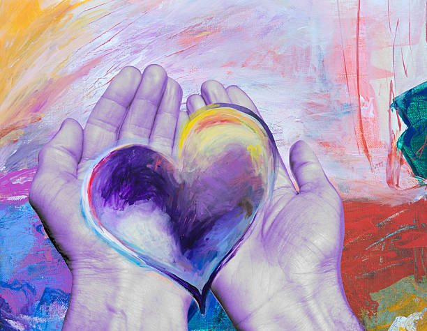 Two hands palms up holding heart vector art illustration