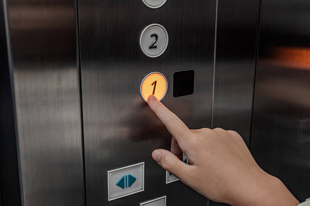 istock The hand of a girl kid presses an elevator button, showing a finger pushing the button inside the elevator. 2247994754