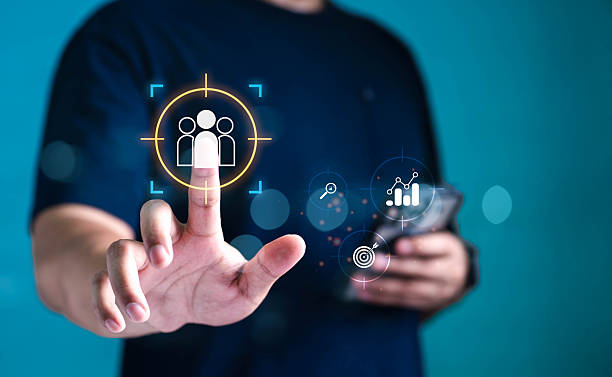 istock Businessman touching virtual target audience icon with marketing analytics and digital strategy concept, representing customer targeting and data-driven business innovation. 2247999519