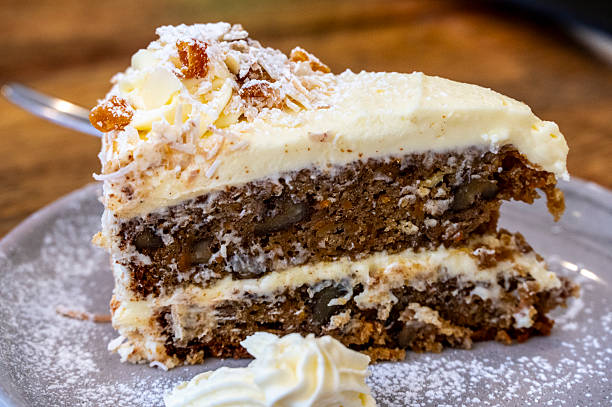 Slice of freshly made carrot cake.