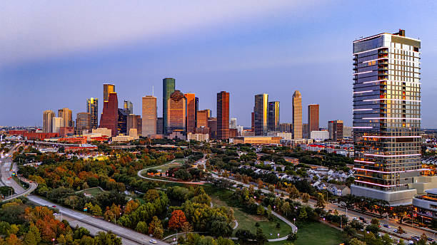 istock Houston Texas Skyline at Sunset with Drone Aerial View 2248004737