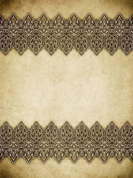 Aged grunge paper background with vintage ornamental border.