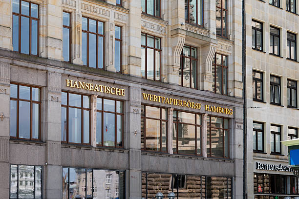 Hanseatische Wertpapierbörse (Hanseatic Stock Exchange) building exterior in Hamburg. Historic architecture in the city. Business for securities trading and transactions.