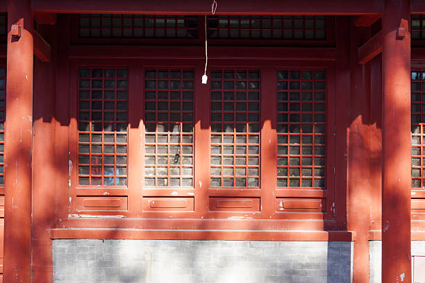 istock Traditional Chinese red wooden window with grid design 2248017740
