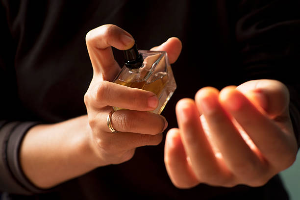 istock Close Up of Female Hand Using Perfume Spray 2248018523