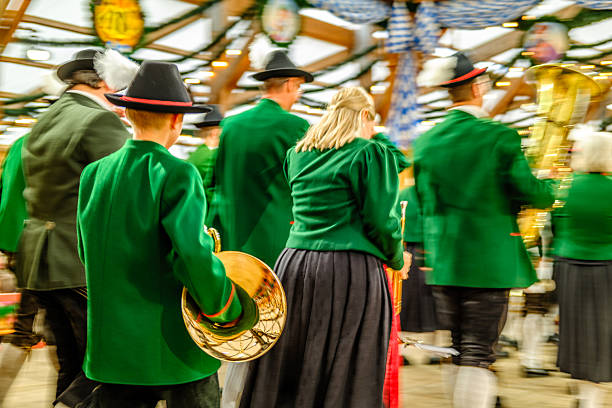 Munich, Germany - October 5: typical instruments of a bavarian brass band at the oktoberfest in Munich on October 5, 2025