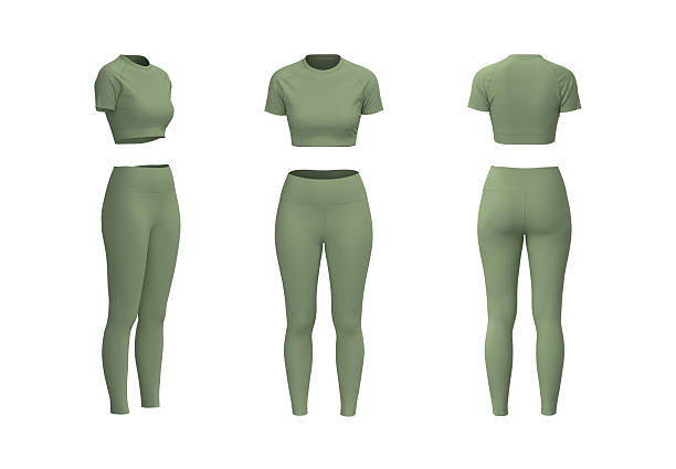 istock Women’s Slim Fit Crop T-Shirt and Leggings Workout Set Mockup 2248024143