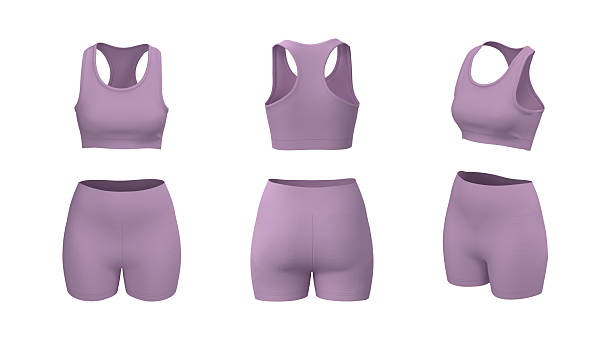 istock Women’s Racerback Sports Bra and Shorts Activewear Set. Front, back and side view 2248026177
