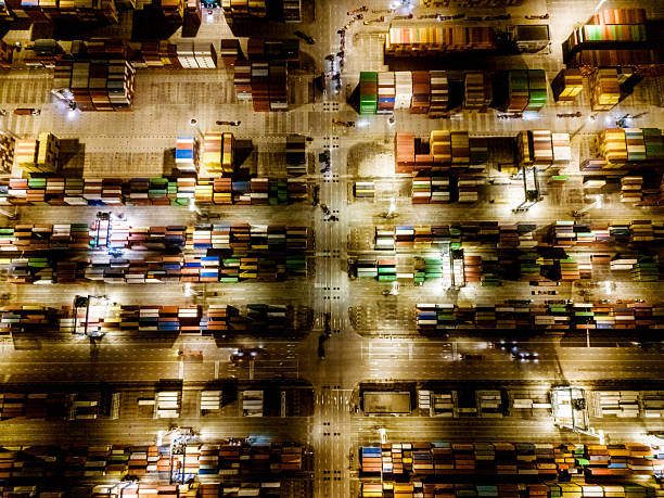 istock Aerial view of container ships at night 2248028894