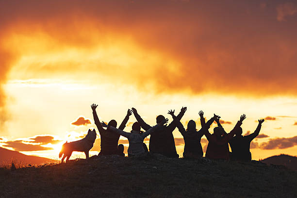 istock Big group of happy friends with open arms 2248029788
