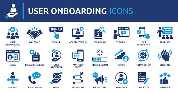 stockillustraties, clipart, cartoons en iconen met user onboarding icon set. - onboarding