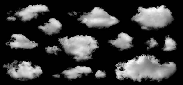istock Isolated cloud collection on black background. Set of different types of clouds. Cloud design. Abstract clouds. Fog over the sky. Fluffy white clouds texture. 2248037671
