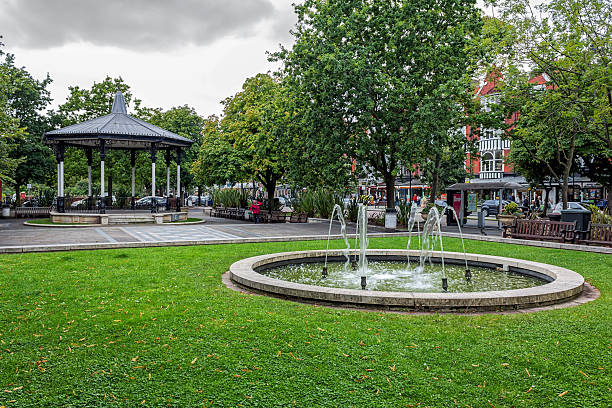 View across Southport town centre, UK.  People can be seen on the promenade.