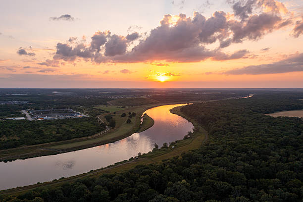 istock Aerial view of a winding river at sunset 2248048449