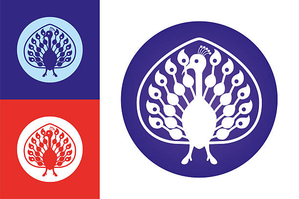 Vector Illustration of a Beautiful Peacock With Flowing Tail Icon Symbol