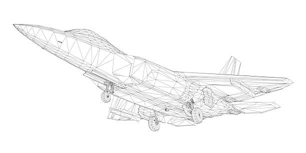 istock A 3D wireframe model of a combat fighter jet on a clean white background. The detailed rendering clearly shows the aircraft's wings, tail section, and cockpit structure. 2248052422