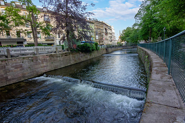 istock Urban Stone-Walled River Flowing Through Town 2248057217