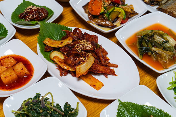 Raw pork slice, Grill meat pork korean barbecue traditional style in restaurant.