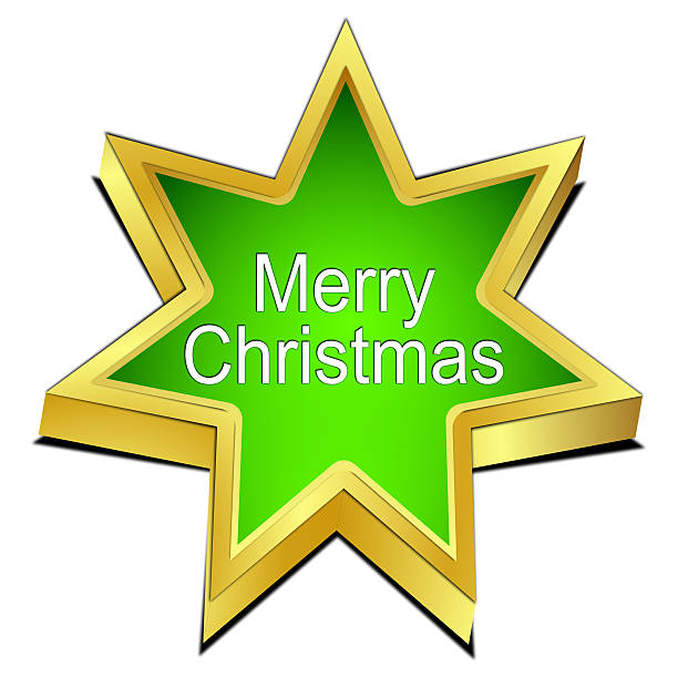 star button merry christmas green gold - 3d illustration