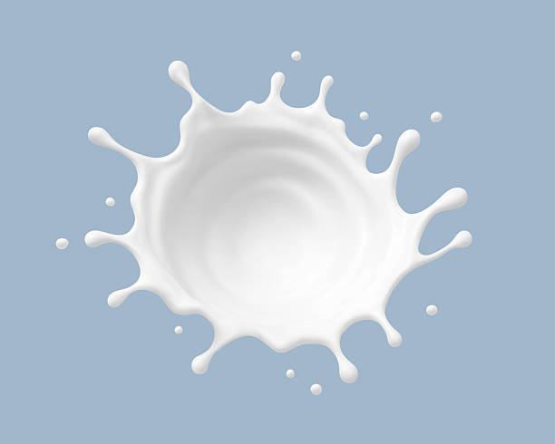 istock Milk splash isolated on blue background. Natural dairy product in crown splash with flying drops. Realistic Vector illustration 2248059847