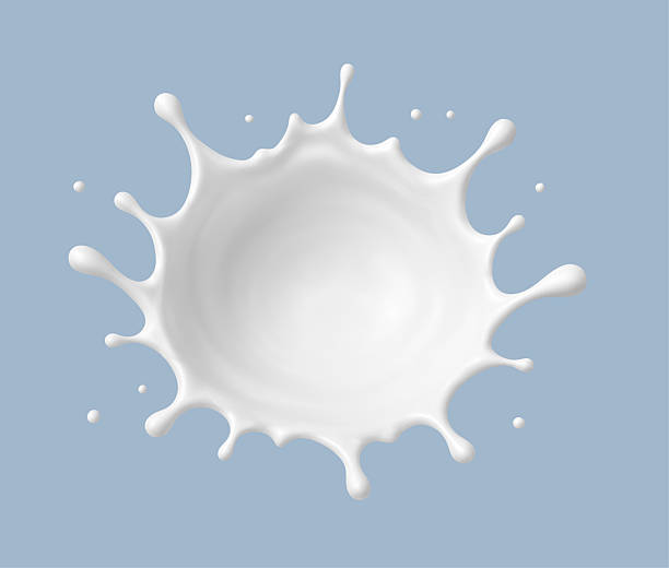 istock Milk splash isolated on blue background. Natural dairy product in crown splash with flying drops. Realistic Vector illustration 2248059985