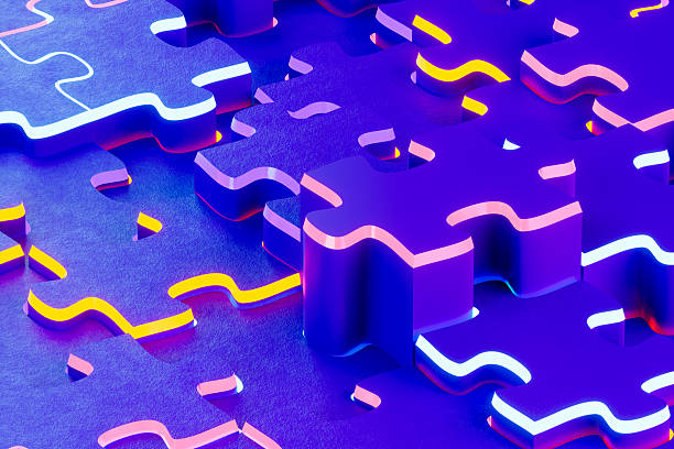istock Jigsaw Puzzle Pieces with Neon Lines, Cyber Background 2248064799