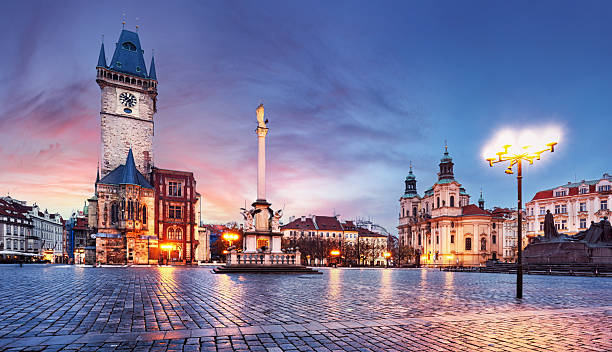 istock Prague Old Town square illuminated at sunrise, Czech Republic 2248064831