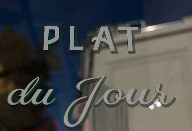 istock Paris, France: Restaurant Window Sign Reading 