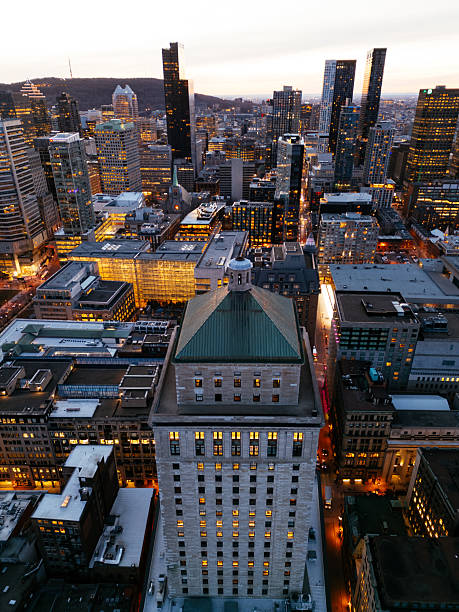 istock Montreal evening skyline with illuminated streets in Old Port district. g 2248072256