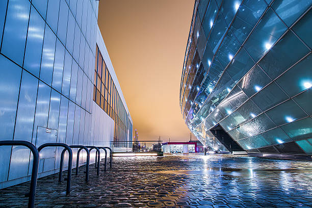 Germany, Bremerhaven, Bremen - January 2015. Alley between the Atlantik Hotel Sail City and the Klimahaus