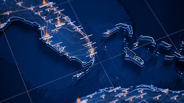 istock Miami map big data visualization. Futuristic map infographic of city in USA. Visual map data complexity in modern blue and orange colors 2248074553