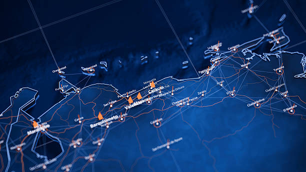istock Caracas map big data visualization. Futuristic map infographic of city in Venezuela. Visual map data complexity in modern blue and orange colors 2248074586