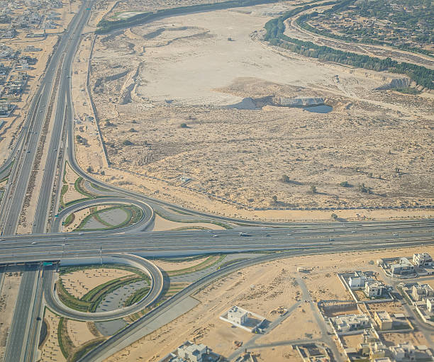 istock Dubai from above. Plane landing in Dubai, Dubai view from an airplane window. 2248079097