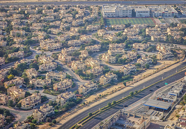 istock Dubai from above. Plane landing in Dubai, Dubai view from an airplane window. 2248079144