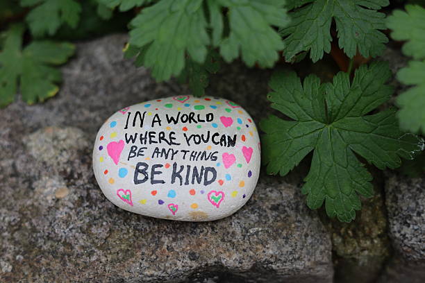 istock Be kind kindness rock on stone with green plant leaves 2248083737