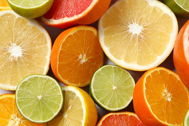 istock Various citrus fruits as a background, top view. 2248087061
