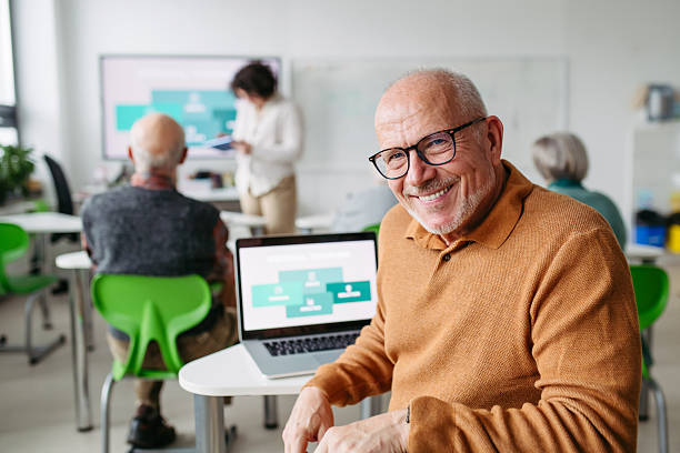istock Senior man learning digital skills in community center. 2248094858