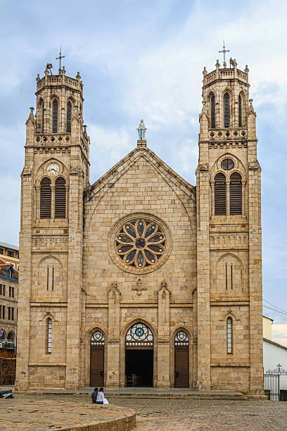 Exterior of and entrance to the neo-Gothic Cathedral of the Immaculate Conception (completed 1890) in the centre of Antananarivo (Tana), the capital of Madagascar.