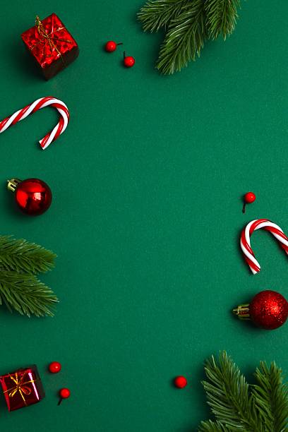 istock Beautiful festive green background contains decorations, creating a festive mood, perfect for Christmas and New Year greetings 2248102647