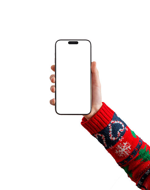 istock Hand holding smartphone with blank screen on white background, perfect for minimal app mockups 2248109964